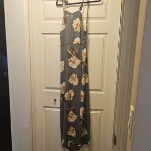 Source Unknown Gray Floral Backless Dress